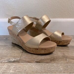 UGG Gold Wedge Sandals with Shimmering Straps